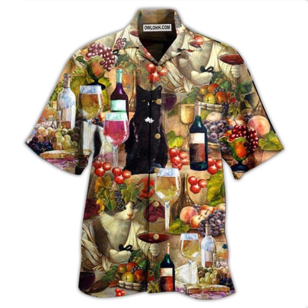 Wine Drinking Wine Feeling Fine Cats - Hawaiian Shirt Jezsport.com