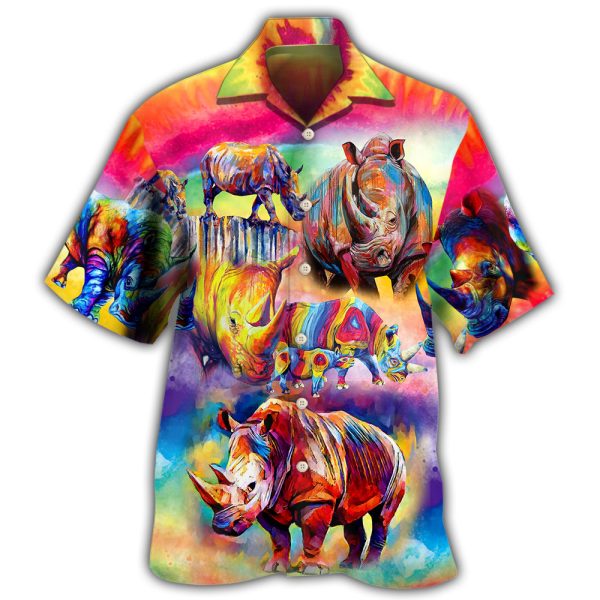 Rhino Painting Style So Much Cool - Hawaiian Shirt Jezsport.com