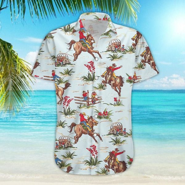 Cowboy Hawaiian Shirt - Floral Cowboy Riding Horse Button Down Shirt Jezsport.com