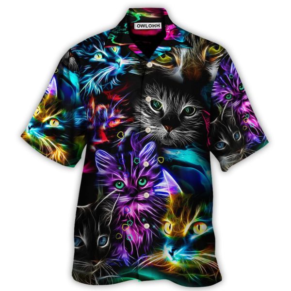 Cat Funny Neon Light Colorful Style - Hawaiian Shirt Jezsport.com