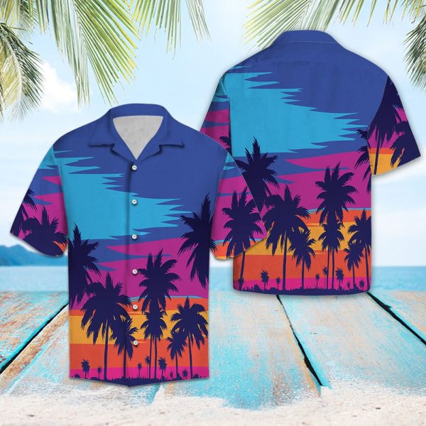 Evening on the beach with palm trees Hawaii Shirt Jezsport.com