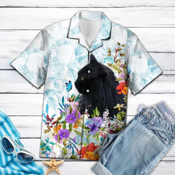 Black Cat Floral T0207 - Hawaii Shirt Jezsport.com