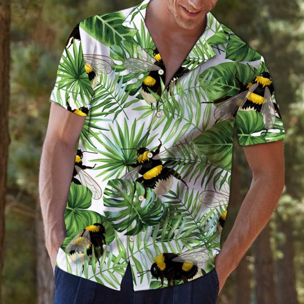 Bee Green Tropical Leaves G5702 - Hawaii Shirt Jezsport.com