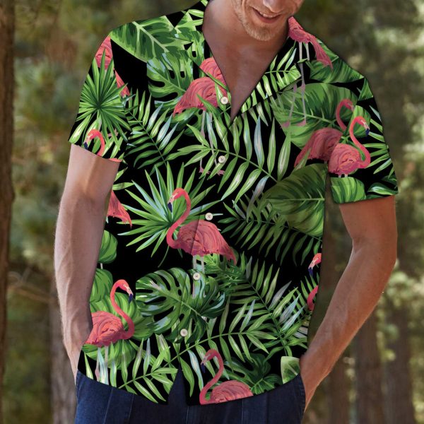 Flamingo Green Tropical Leaves Hawaii Shirt Jezsport.com