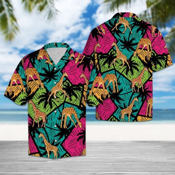 Giraffe Coconut Palm Tree Hawaii Shirt Jezsport.com