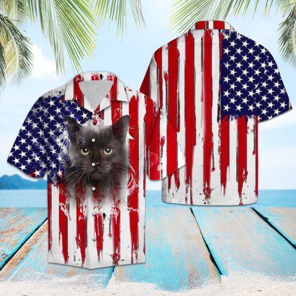 Black Cat US Flag Pattern G5703 - Hawaii Shirt Jezsport.com