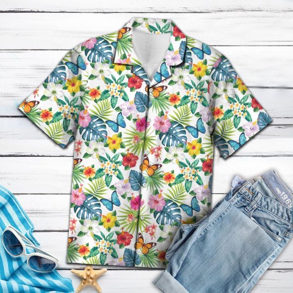 Butterfly Hibiscus Flower T0607 - Hawaii Shirt Jezsport.com