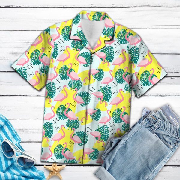 Flamingo Palm Leaves Hawaii Shirt Jezsport.com