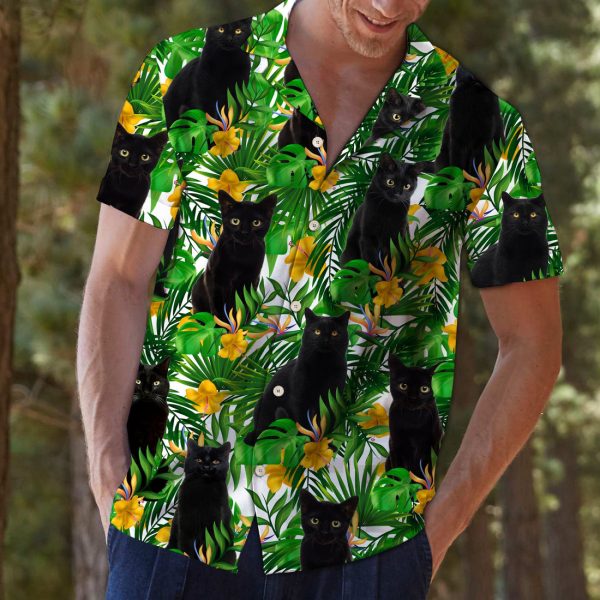 Black Cat Tropical Wild Flowers T0707 - Hawaii Shirt Jezsport.com