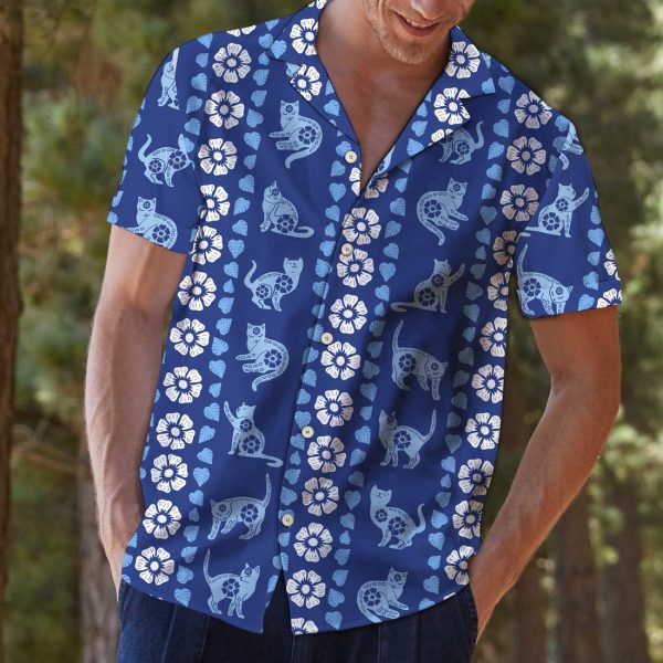 Cat Blue Floral T0807 - Hawaii Shirt Jezsport.com