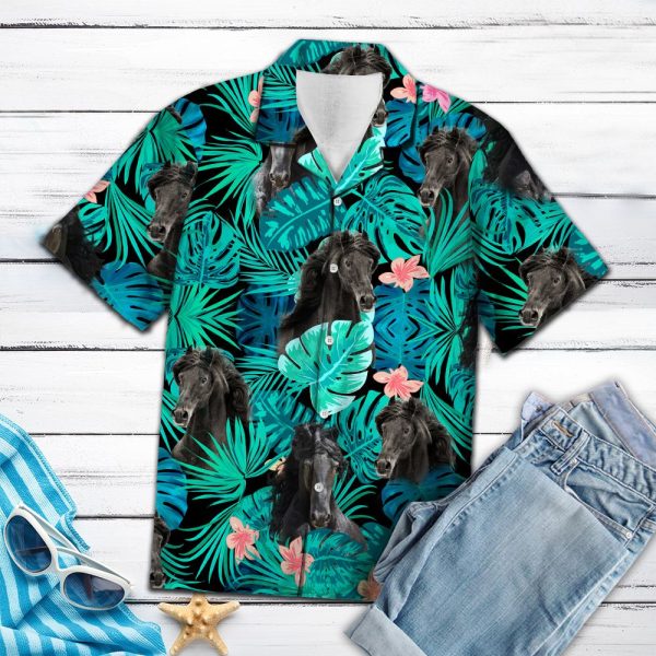 Friesian Horse Green Tropical Hawaii Shirt Jezsport.com