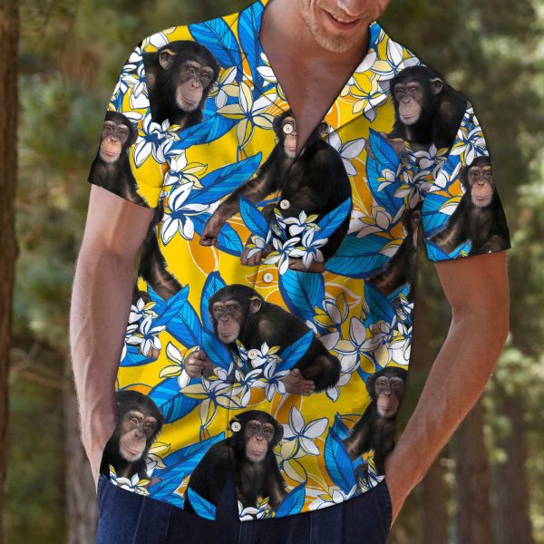 Chimpanzee Plumeria Flowers Hawaii Shirt Jezsport.com