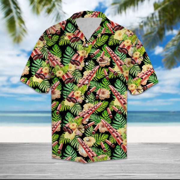 Flute Yellow Hibiscus Flower Hawaii Shirt Jezsport.com