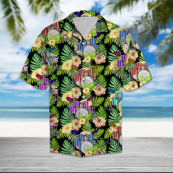 Drums Yellow Hibiscus Flower Hawaii Shirt Jezsport.com