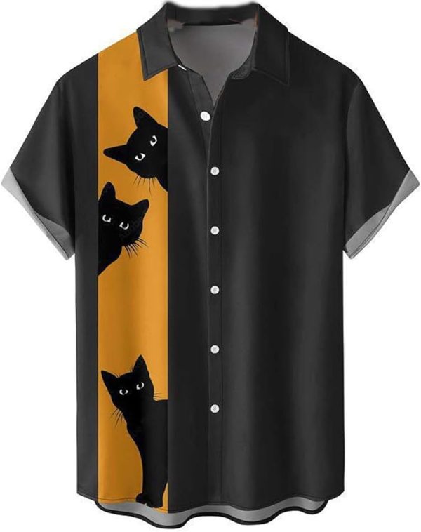 Halloween Shirt Men Fun Pumpkins Skull Short Sleeve Button Down Hawaiian Holiday Shirts Jezsport.com