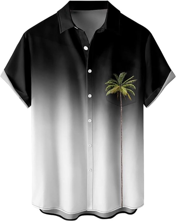 Tropical Shirts Button Down Holiday Casual Hawaiian Short Sleeve Men Loose Beach Shirts, Dark Grey-tree Jezsport.com