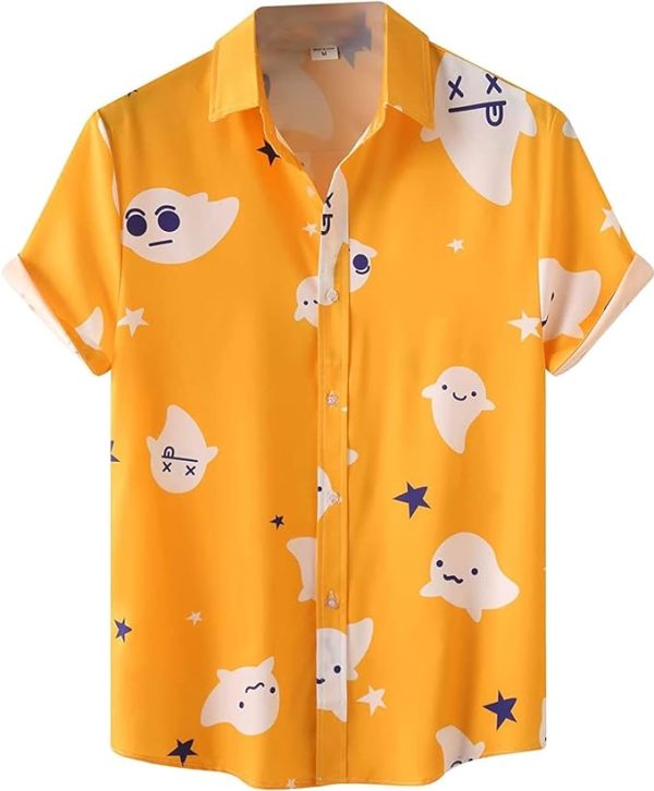 Halloween Shirt Men Fun Pumpkins Skull Short Sleeve Button Down Hawaiian Holiday Shirts Jezsport.com