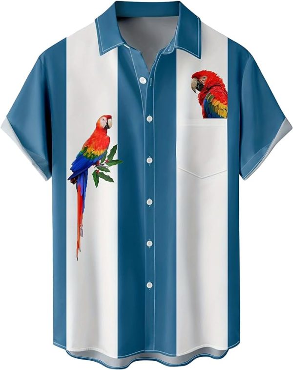 Tropical Shirts Button Down Holiday Casual Hawaiian Short Sleeve Men Loose Beach Shirts, Dark Blue brid Jezsport.com