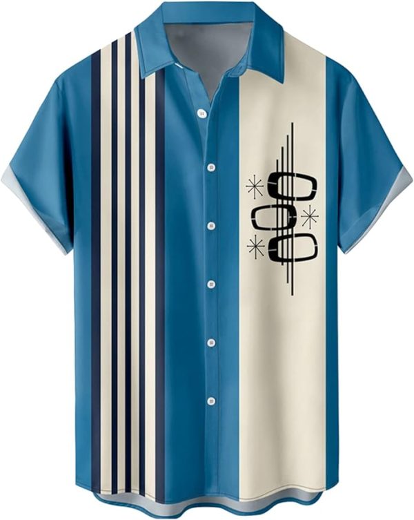 Tropical Shirts Button Down Holiday Casual Hawaiian Short Sleeve Men Loose Beach Shirts, Sky Blue-stripe Jezsport.com