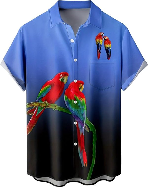 Tropical Shirts Button Down Holiday Casual Hawaiian Short Sleeve Men Loose Beach Shirts, Sky Blue brid Jezsport.com