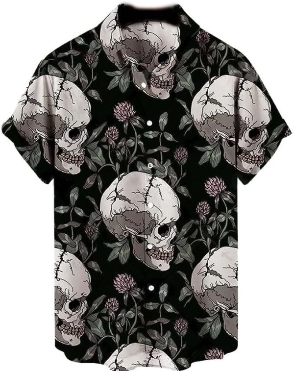 Halloween Shirt Men Fun Pumpkins Skull Short Sleeve Button Down Hawaiian Holiday Shirts Jezsport.com