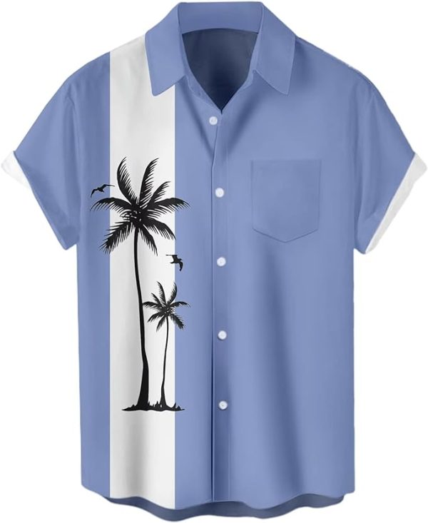 Men's Short Sleeve Button Down Vintage Bowling Shirts Hawaiian Casual Printed Beach Shirt Summer Regular Fit Top Jezsport.com