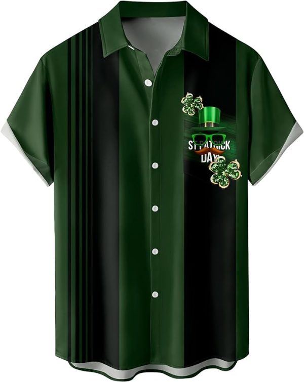 Tropical Shirts Button Down Holiday Casual Hawaiian Short Sleeve Men Loose Beach Shirts, Green Black Vertical Bar Jezsport.com