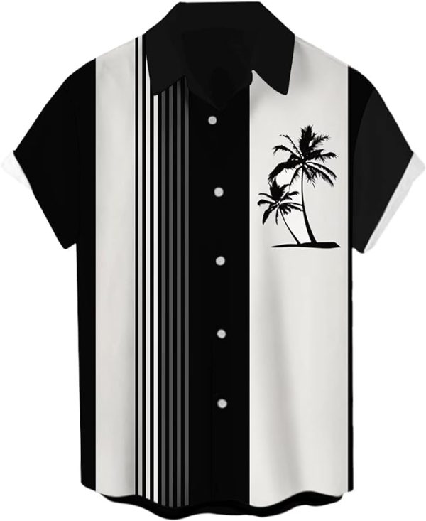 Men's Short Sleeve Button Down Vintage Bowling Shirts Hawaiian Casual Printed Beach Shirt Summer Regular Fit Top Jezsport.com