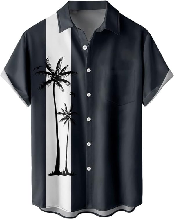 Tropical Shirts Button Down Holiday Casual Hawaiian Short Sleeve Men Loose Beach Shirts, Dark Grey two Tree Jezsport.com