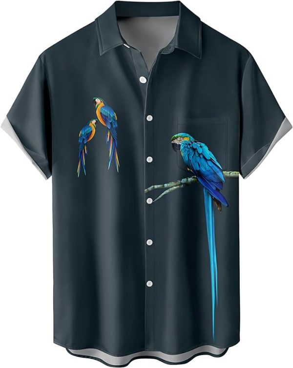 Tropical Shirts Button Down Holiday Casual Hawaiian Short Sleeve Men Loose Beach Shirts, Dark Green brid Jezsport.com