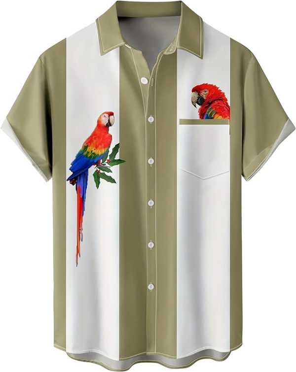 Tropical Shirts Button Down Holiday Casual Hawaiian Short Sleeve Men Loose Beach Shirts, Yellow bird Jezsport.com