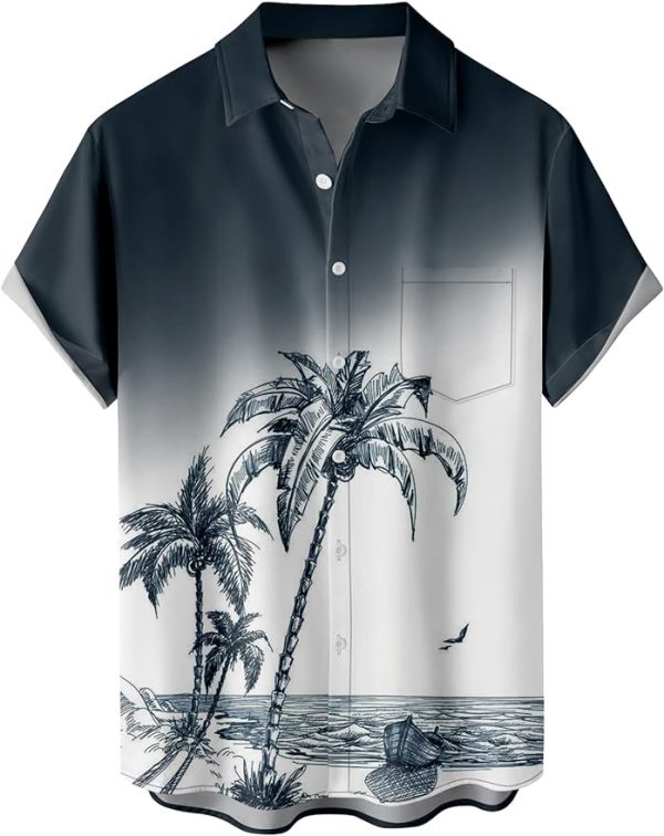 Tropical Shirts Button Down Holiday Casual Hawaiian Short Sleeve Men Loose Beach Shirts, Ink Black Tree Jezsport.com