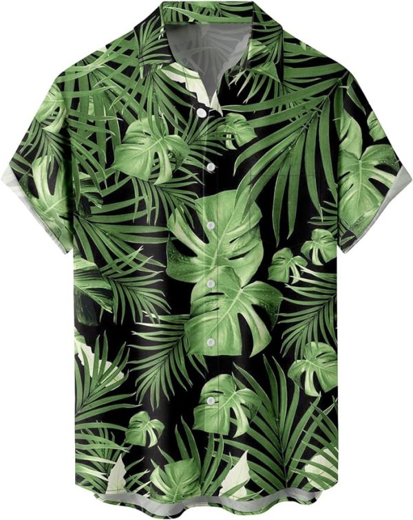 Tropical Shirts Button Down Holiday Casual Hawaiian Short Sleeve Men Loose Beach Shirts, Bright Green-plants Jezsport.com