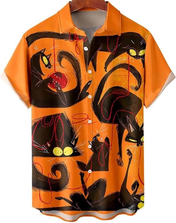 Halloween Shirt Men Fun Pumpkins Skull Short Sleeve Button Down Hawaiian Holiday Shirts Jezsport.com