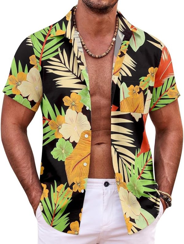 Mens Hawaiian Shirt Short Sleeve Button Down Shirts Tropical Summer Beach Shirts Casual Floral Aloha Shirts Jezsport.com