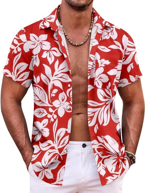 Mens Hawaiian Shirt Short Sleeve Button Down Shirts Tropical Summer Beach Shirts Casual Floral Aloha Shirts Jezsport.com