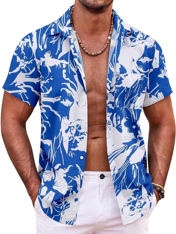 Mens Hawaiian Shirt Short Sleeve Button Down Shirts Tropical Summer Beach Shirts Casual Floral Aloha Shirts Jezsport.com