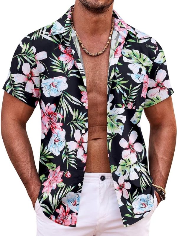 Mens Hawaiian Shirt Short Sleeve Button Down Shirts Tropical Summer Beach Shirts Casual Floral Aloha Shirts Jezsport.com