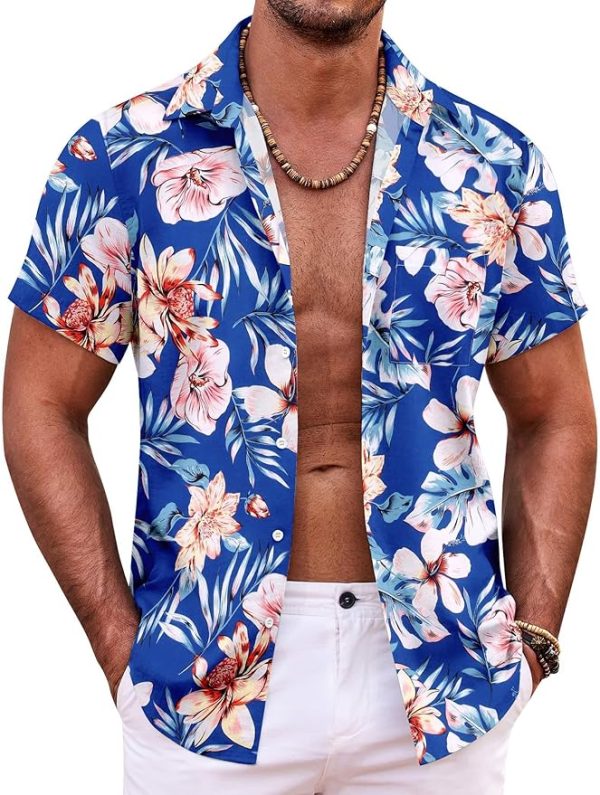 Mens Hawaiian Shirt Short Sleeve Button Down Shirts Tropical Summer Beach Shirts Casual Floral Aloha Shirts Jezsport.com