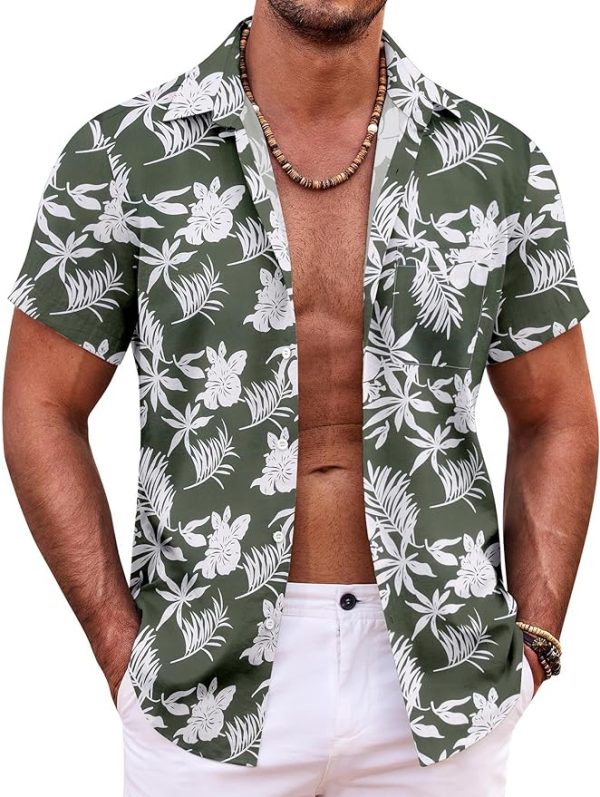 Mens Hawaiian Shirt Short Sleeve Button Down Shirts Tropical Summer Beach Shirts Casual Floral Aloha Shirts Jezsport.com