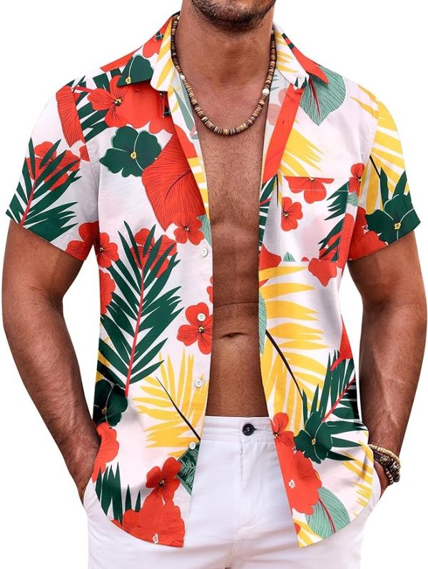 Mens Hawaiian Shirt Short Sleeve Button Down Shirts Tropical Summer Beach Shirts Casual Floral Aloha Shirts Jezsport.com