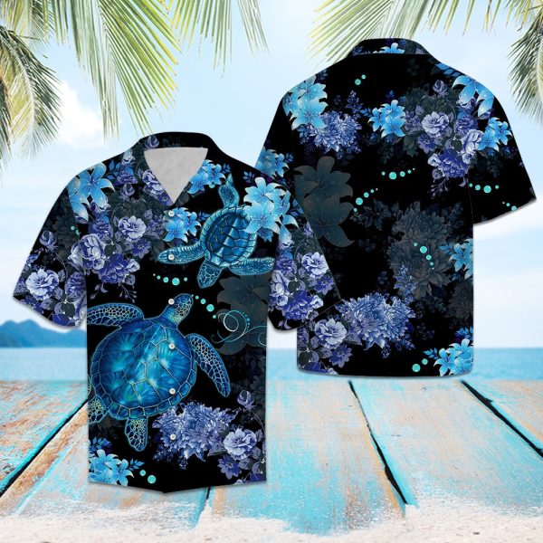 Blue Turtle Flower Hawaii Shirt Summer Shirt For Men and Women Jezsport.com