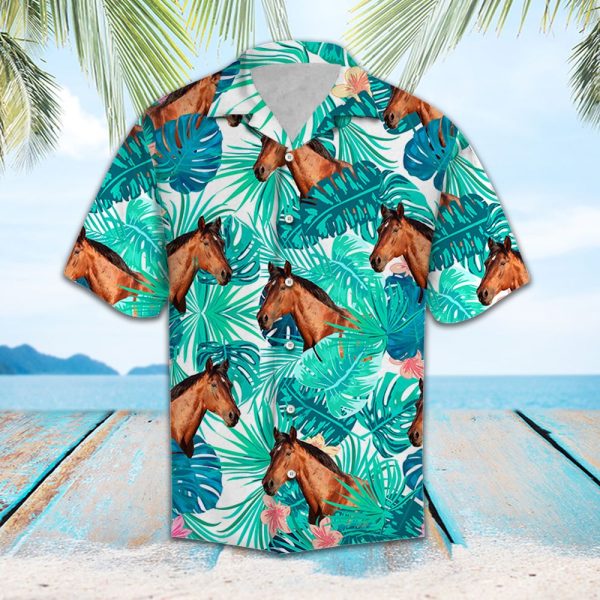 Tropical Leaf And Horse Hawaii Shirt, Summer Shirt For Men and Women, Short Sleeve Jezsport.com