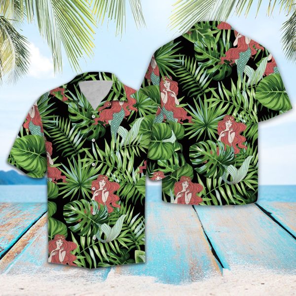 Mermaid Green Tropical Hawaii Shirt Summer Shirt For Men and Women Jezsport.com