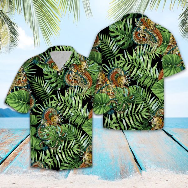 Dragon Green Tropical Hawaii Shirt, Summer Shirt For Men and Women, Short Sleeve Jezsport.com