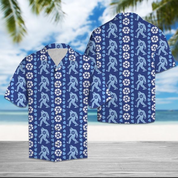 Bigfoot Blue Flora Hawaii Shirt Summer Shirt For Men and Women Jezsport.com