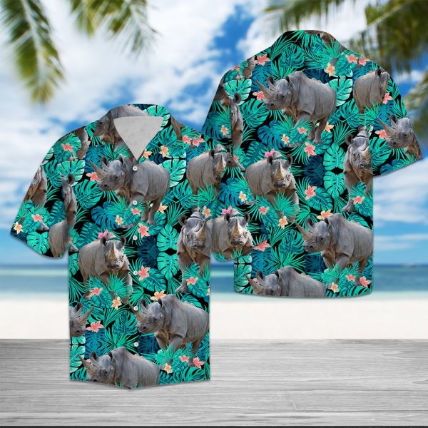 Rhinoceros Tropical Hawaii Shirt, Summer Shirt For Men and Women, Short Sleeve Jezsport.com