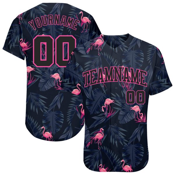 Custom Black Jersey, Personalized Black Baseball Jersey, Custom Baseball Jersey, Custom 3D Pattern Design Flamingo Authentic Baseball Jersey Jezsport.com