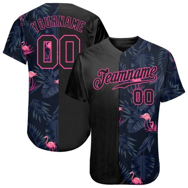 Custom Black Jersey, Personalized Black Baseball Jersey, Custom Baseball Jersey, Custom 3D Pattern Design Flamingo Authentic Baseball Jersey Jezsport.com