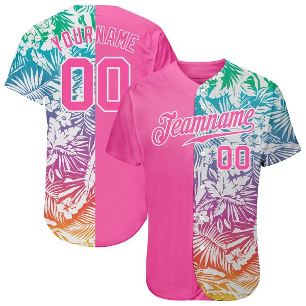 Custom 3d Pattern Design Tropical Palm Leaves Authentic Baseball Jersey Jezsport.com